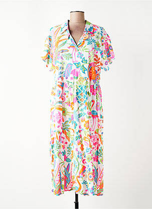 Robe mi-longue imprimé fantaisie manches courtes blanc ORIENTIQUE NATURALLY femme