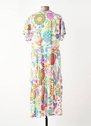 Robe mi-longue imprimé fantaisie manches courtes blanc ORIENTIQUE NATURALLY femme