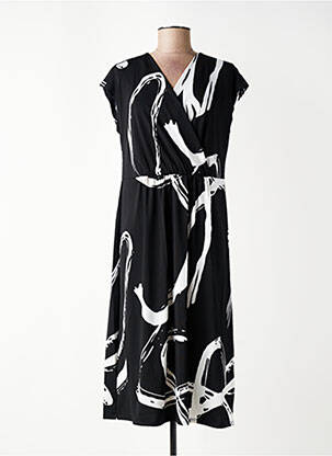 Robe mi-longue imprimé fantaisie manches courtes noir SUZA femme