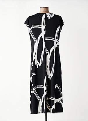 Robe mi-longue imprimé fantaisie manches courtes noir SUZA femme