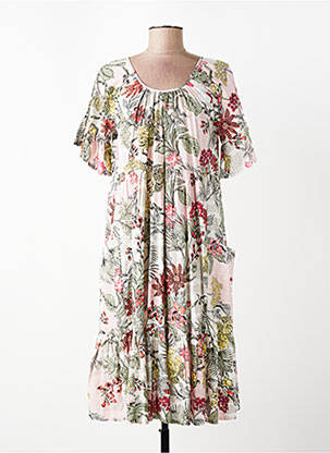 Robe mi-longue imprimé fantaisie manches courtes rose ORIENTIQUE NATURALLY femme