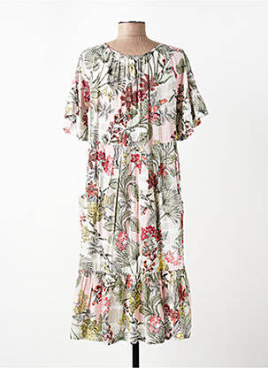 Robe mi-longue imprimé fantaisie manches courtes rose ORIENTIQUE NATURALLY femme