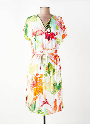 Robe mi-longue imprimé fantaisie manches courtes blanc SUZA femme