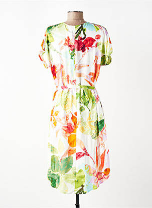 Robe mi-longue imprimé fantaisie manches courtes blanc SUZA femme
