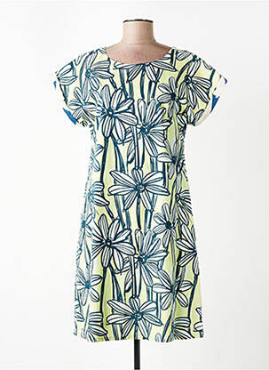 Robe mi-longue imprimé fantaisie manches courtes bleu ORIENTIQUE NATURALLY femme