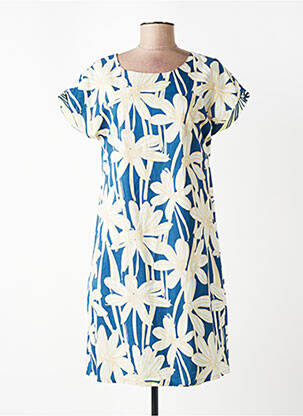 Robe mi-longue imprimé fantaisie manches courtes bleu ORIENTIQUE NATURALLY femme
