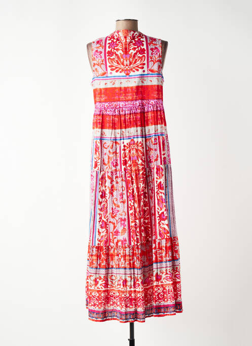 Robe mi-longue imprimé fantaisie sans manche rouge ORIENTIQUE NATURALLY femme