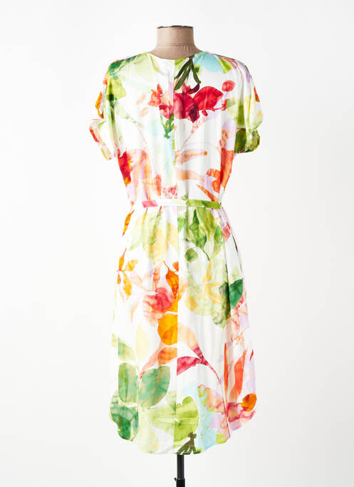 Robe mi-longue imprimé fantaisie manches courtes blanc SUZA femme
