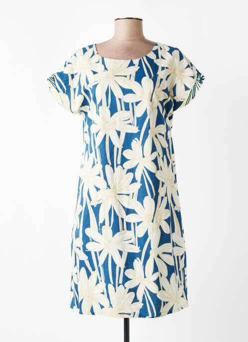 Robe mi-longue imprimé fantaisie manches courtes bleu ORIENTIQUE NATURALLY femme