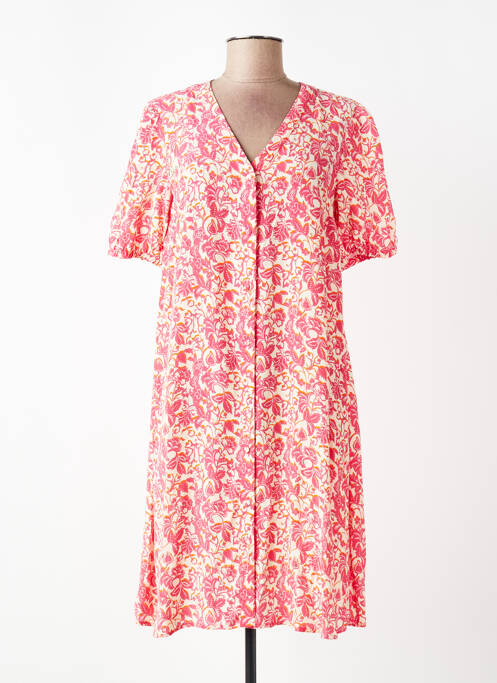 Robe mi-longue imprimé fantaisie manches courtes rose JULIE GUERLANDE femme