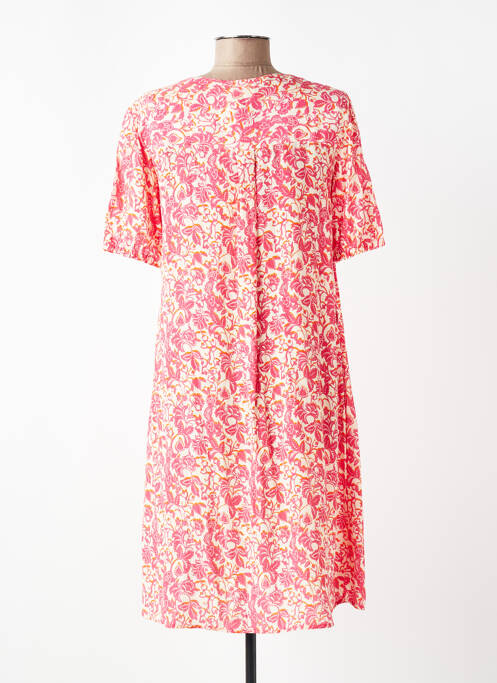 Robe mi-longue imprimé fantaisie manches courtes rose JULIE GUERLANDE femme