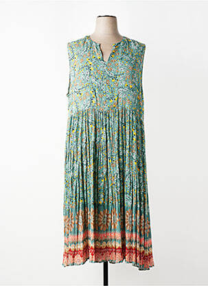 Robe longue imprimé fantaisie sans manche vert ORIENTIQUE NATURALLY femme