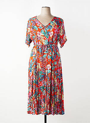 Robe longue imprimé fantaisie manches courtes orange ORIENTIQUE NATURALLY femme