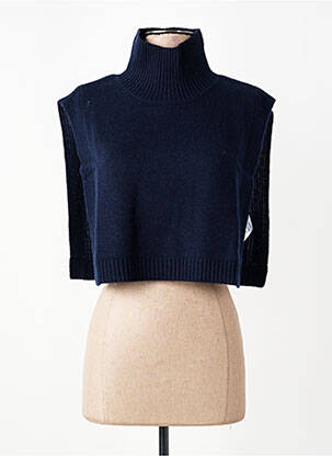 Pull col roulé coupe droite sans manche bleu CAROLL femme