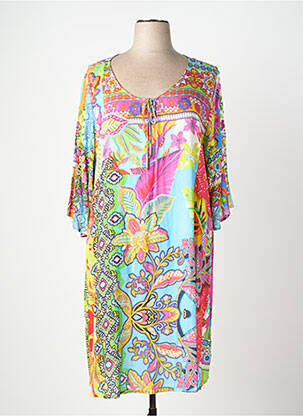 Robe mi-longue coupe fluide manches 3/4 rose ORIENTIQUE NATURALLY femme