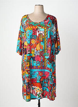 Robe mi-longue imprimé fantaisie manches courtes bleu ORIENTIQUE NATURALLY femme