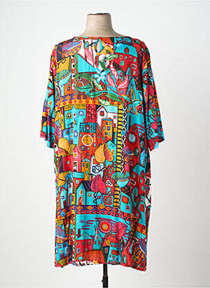 Robe mi-longue imprimé fantaisie manches courtes bleu ORIENTIQUE NATURALLY femme