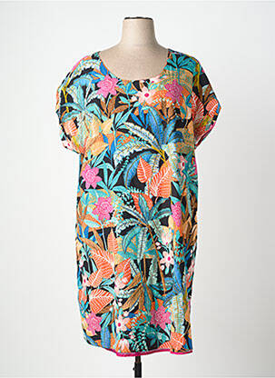 Robe mi-longue imprimé fantaisie manches courtes bleu ORIENTIQUE NATURALLY femme