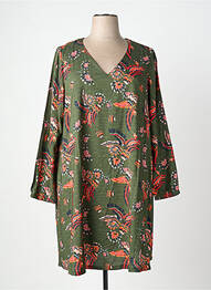 Robe mi-longue imprimé fantaisie manches longues vert LA FIANCÉE femme