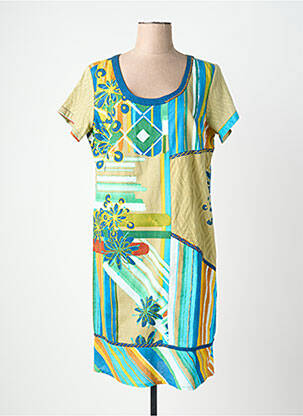 Robe mi-longue imprimé fantaisie manches courtes bleu ORIENTIQUE NATURALLY femme
