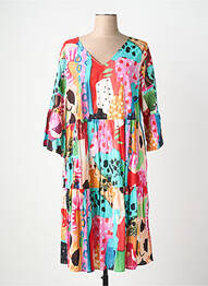 Robe mi-longue imprimé fantaisie manches longues rouge ORIENTIQUE NATURALLY femme