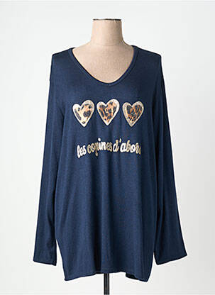 Pull coupe droite manches longues bleu PIMENT ROUGE femme