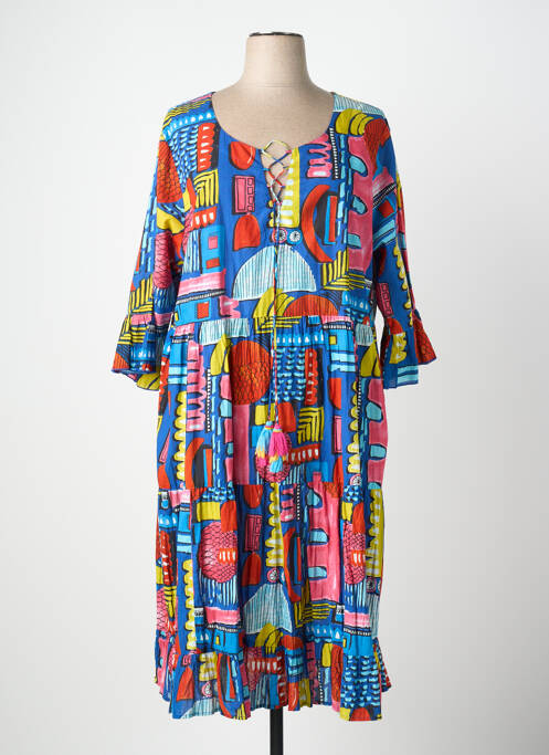 Robe mi-longue manches 3/4 manches 3/4 bleu ORIENTIQUE NATURALLY femme