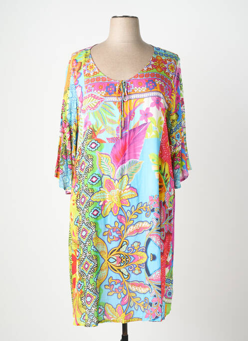 Robe mi-longue manches 3/4 manches 3/4 rose ORIENTIQUE NATURALLY femme