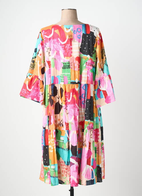 Robe mi-longue imprimé fantaisie manches longues rouge ORIENTIQUE NATURALLY femme