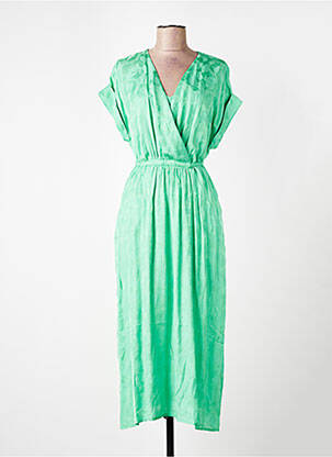 Robe longue tissage popeline manches courtes vert SUNCOO femme