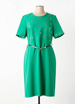 Robe mi-longue tissage crêpe manches courtes vert SONIA K femme