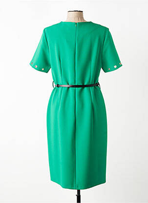 Robe mi-longue tissage crêpe manches courtes vert SONIA K femme