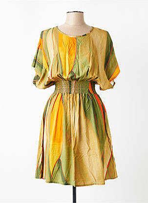 Robe mi-longue imprimé fantaisie manches courtes vert YES.ZEE femme