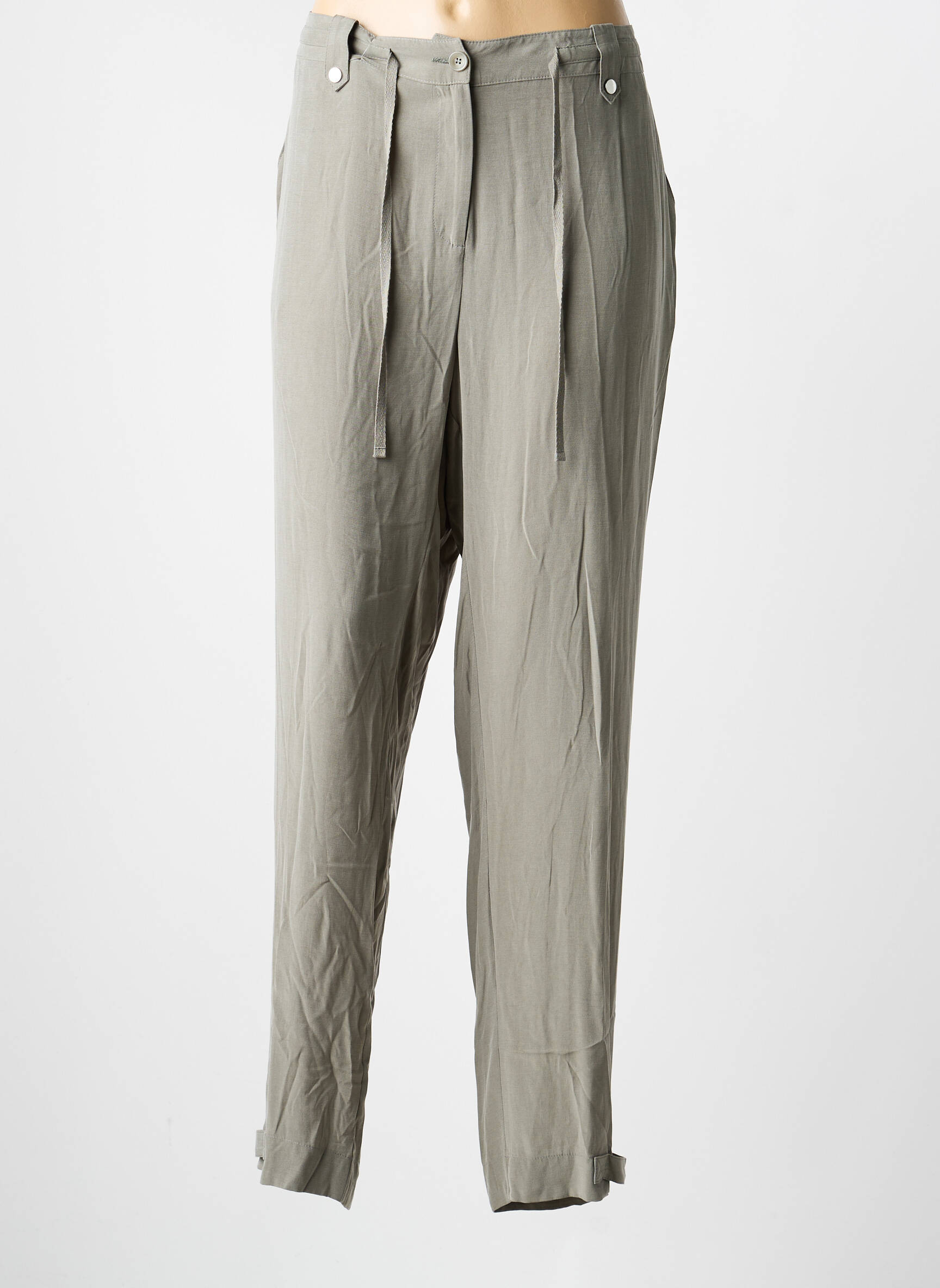 Pantalon chino tissage popeline taille normale vert EVA KAYAN femme
