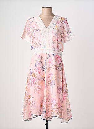 Robe mi-longue imprimé fleurs manches courtes rose AURA BY FIGURE LIBRE femme