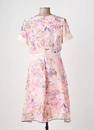 Robe mi-longue imprimé fleurs manches courtes rose AURA BY FIGURE LIBRE femme