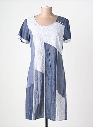 Robe mi-longue tissage crêpe manches courtes bleu AURA BY FIGURE LIBRE femme