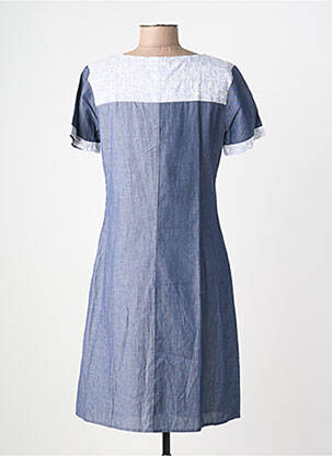 Robe mi-longue tissage crêpe manches courtes bleu AURA BY FIGURE LIBRE femme