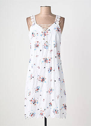 Robe mi-longue imprimé fleurs fines bretelles blanc AURA BY FIGURE LIBRE femme