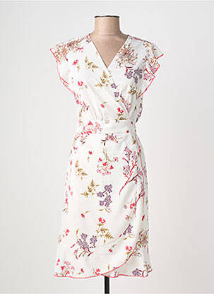 Robe mi-longue imprimé fleurs manches courtes beige AURA BY FIGURE LIBRE femme