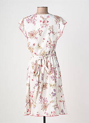 Robe mi-longue imprimé fleurs manches courtes beige AURA BY FIGURE LIBRE femme