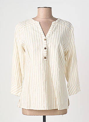 Blouse poignets boutonnés avec fente manches 3/4 beige AURA BY FIGURE LIBRE femme