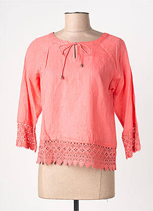 Blouse col rond manches 3/4 rose AURA BY FIGURE LIBRE femme