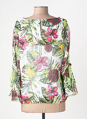Blouse légère et transparente manches 3/4 vert AURA BY FIGURE LIBRE femme