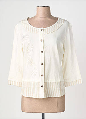 Gilet manches longues col rond beige AURA BY FIGURE LIBRE femme