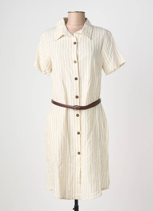 Robe mi-longue tissage crêpe manches courtes beige AURA BY FIGURE LIBRE femme