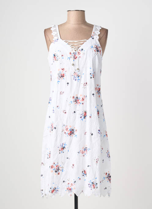 Robe mi-longue imprimé fleurs fines bretelles blanc AURA BY FIGURE LIBRE femme