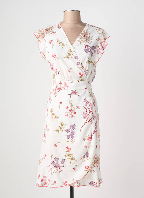 Robe mi-longue imprimé fleurs manches courtes beige AURA BY FIGURE LIBRE femme