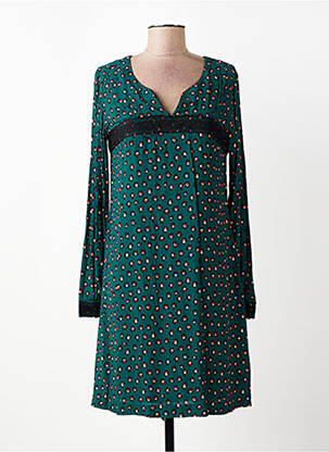 Robe mi-longue imprimé fleurs manches longues vert VODRICH femme