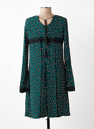 Robe mi-longue imprimé fleurs manches longues vert VODRICH femme